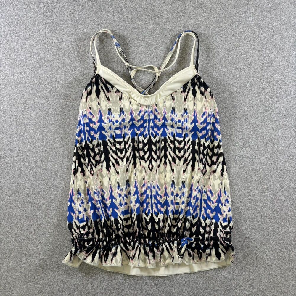 Athleta Tankini Swim Top XS Ikat Print Blue Black Cream Adjustable Strap